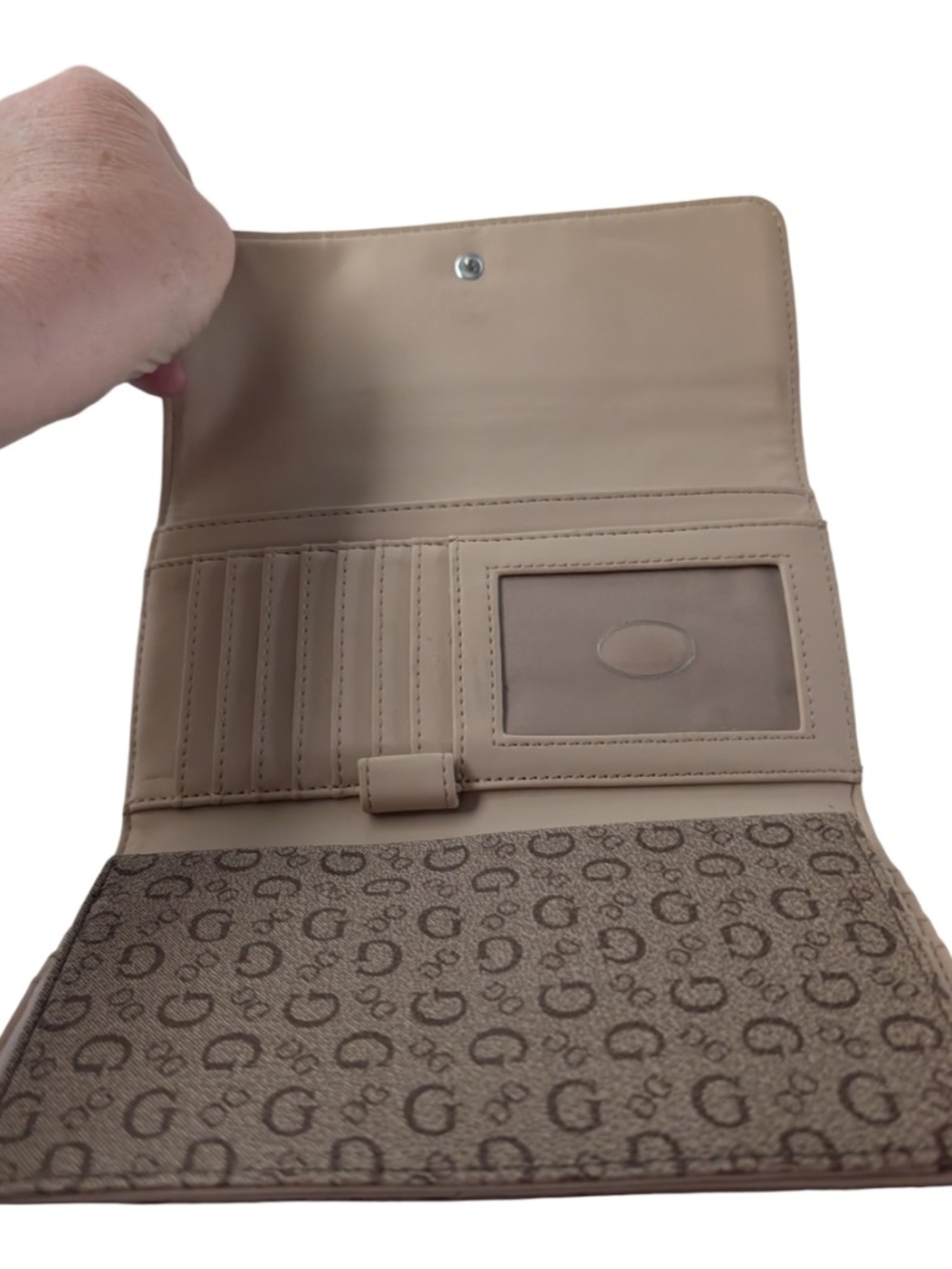 GUESS Women's Signature Canvas Wallet in Teal and Beige Clutch Purse